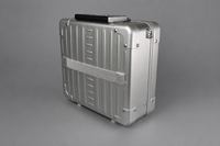 Rear view of the aluminium personal item flight case showing the aluminium shell and construction
