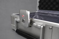 Close-up of the TSA combination lock fitted to the aluminium personal item flight case.