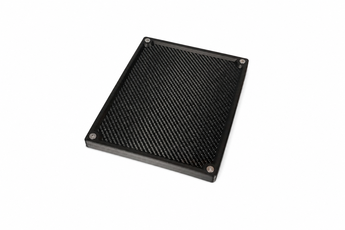Large carbon fibre organiser tray with a premium finish for organising everyday items.