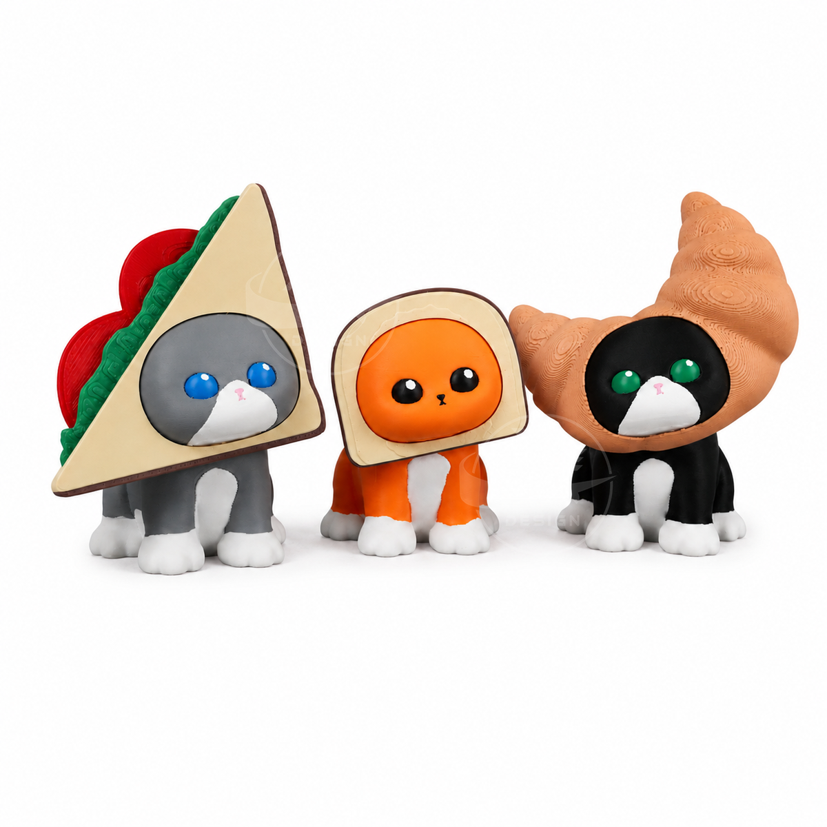 Collection of cat bread collectibles with interchangeable bread accessories.