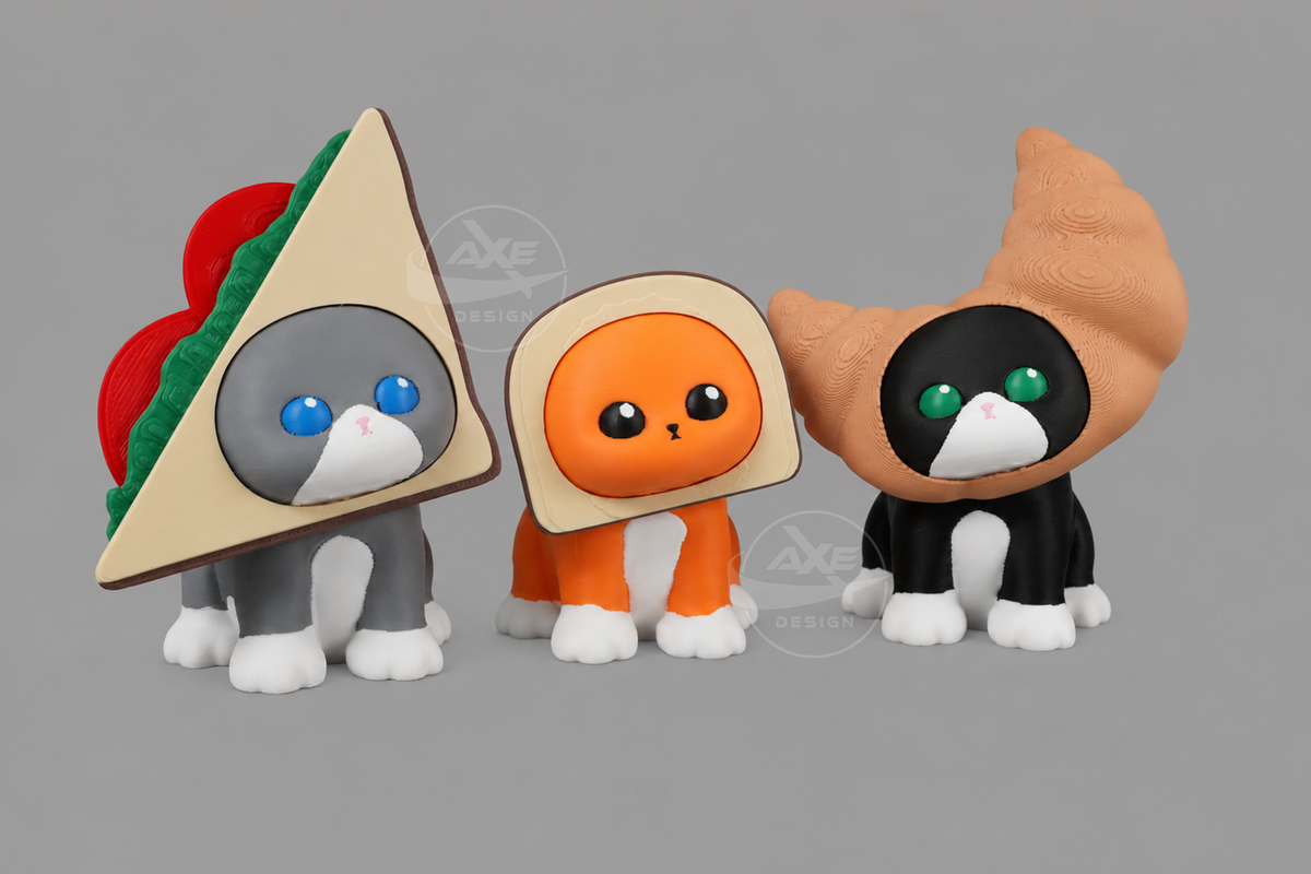 Collection of cat bread collectibles with interchangeable bread accessories.