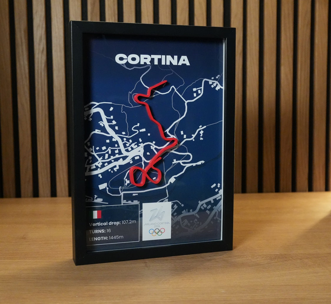 Cortina bobsleigh track art inspired by the historic Italian sliding track.
