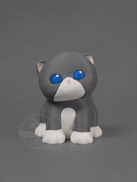 Grey cat bread collectible with interchangeable bread accessory.