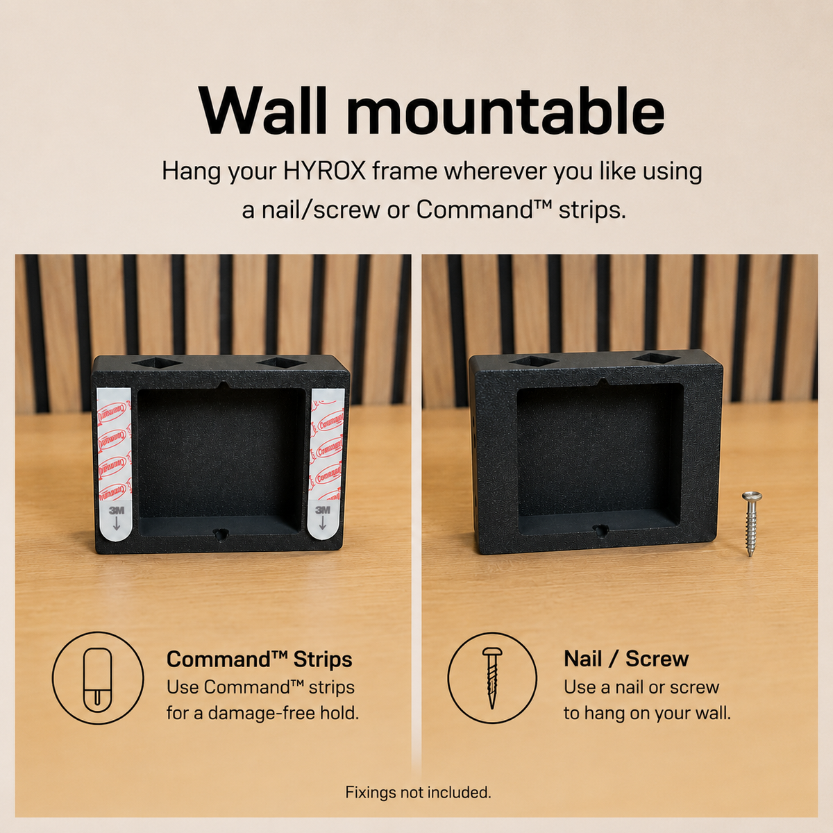 Wall-mounted HYROX patch display ready to showcase a race patch.