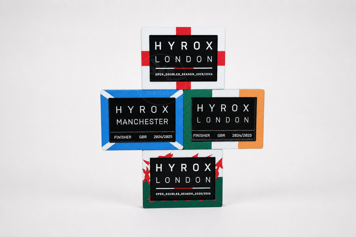 Modular HYROX patch display designed to showcase your race patch at home or in the gym.