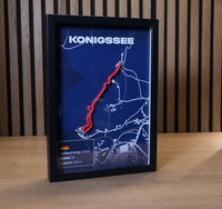 Königssee bobsleigh track art showing the layout of the German sliding track.