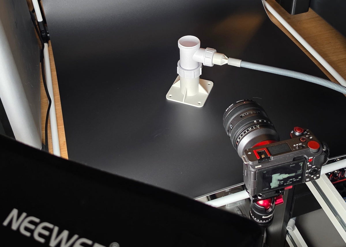 Behind the scenes of a product photography shoot for creating high-quality content for social media and online stores.