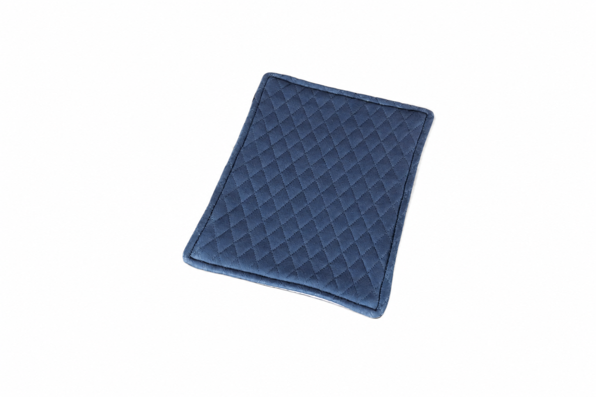 Navy quilted valuables cloth for protecting delicate items from scratches and marks.