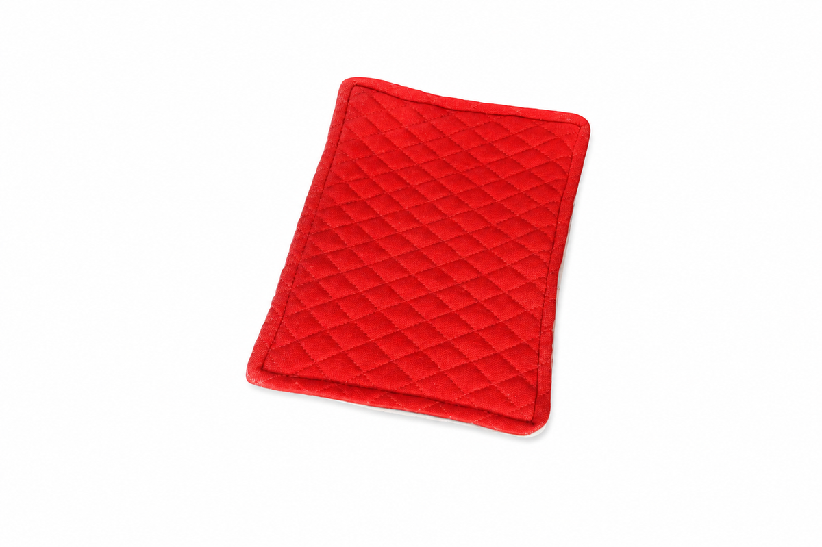 Red quilted valuables cloth for protecting watches, jewellery and everyday carry items.