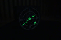 Clear acrylic radar wall clock showcasing the glow-in-the-dark radar sweep effect.