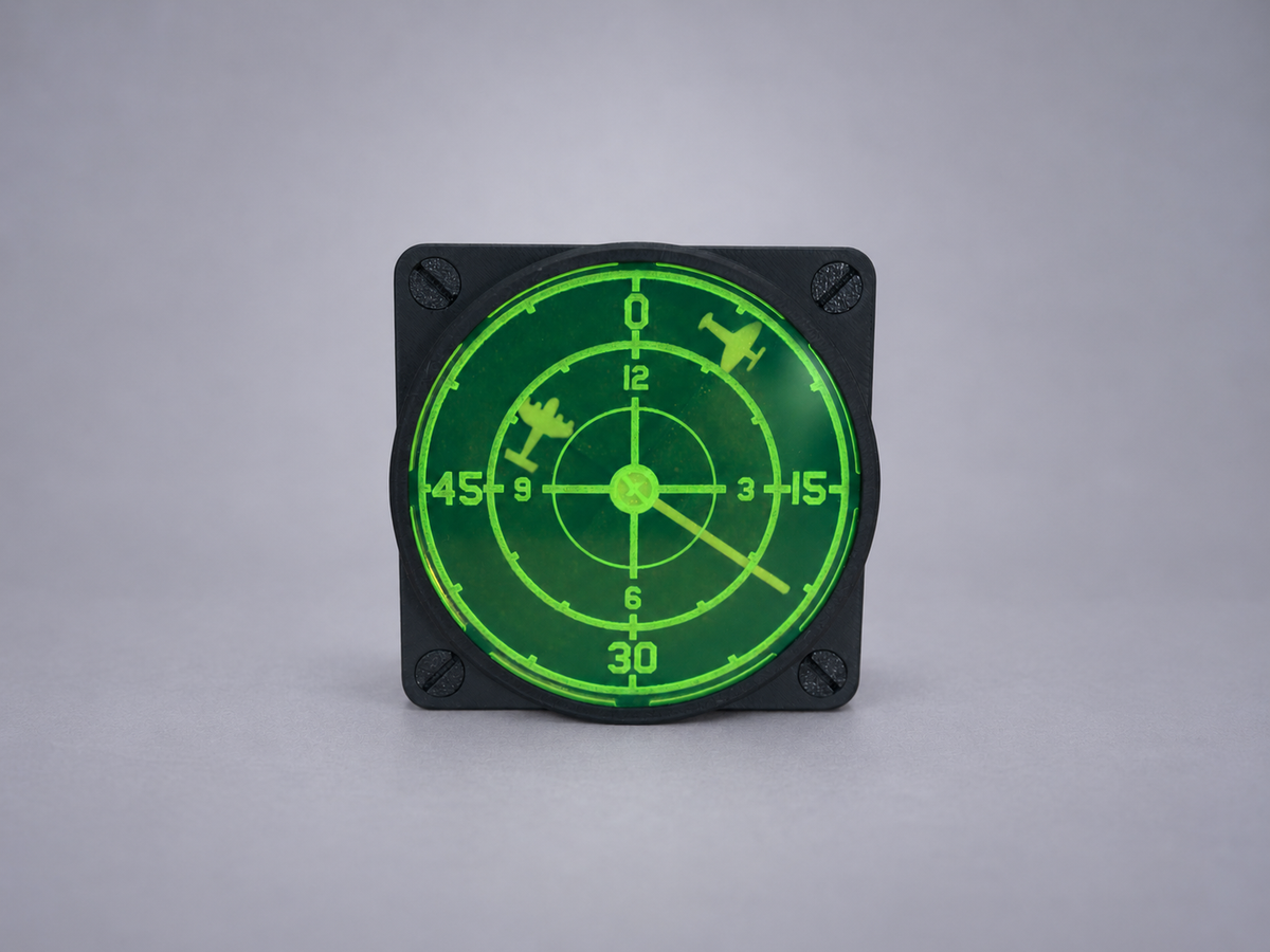 Radar wall clock with a green display and Worl War 2 aircraft tracking theme.