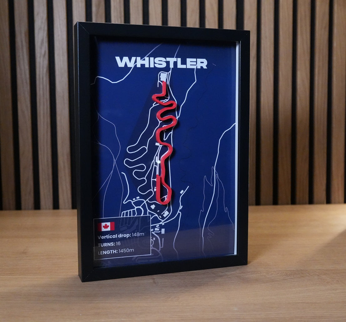 Whistler bobsleigh track art showing the layout of the Canadian Olympic sliding track.